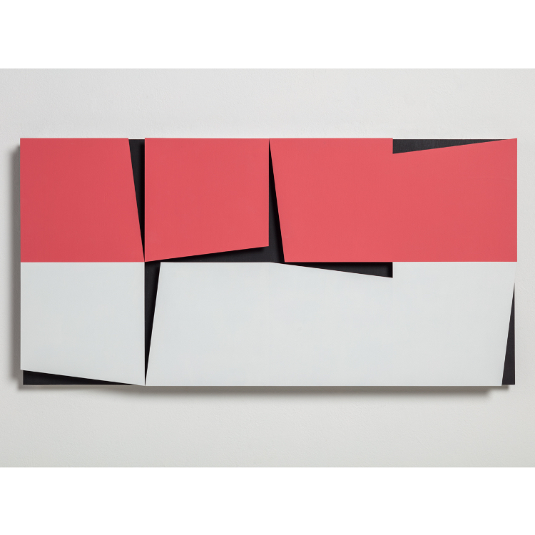 John Carter: Conjoined Identical Shapes, Red & White, 2018, Acryl auf Holz, 40 x 80 x 4,4 cm